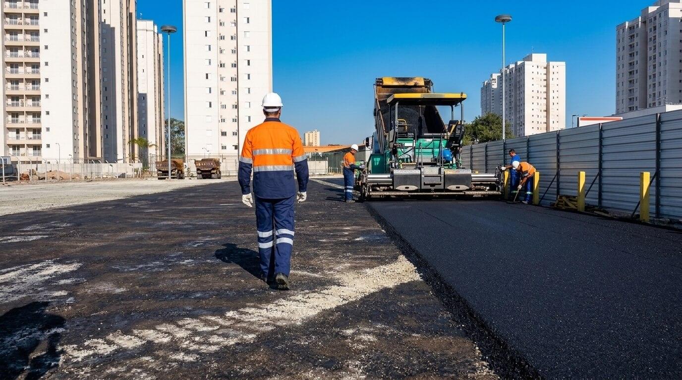 Obra de pavimentação em São Paulo