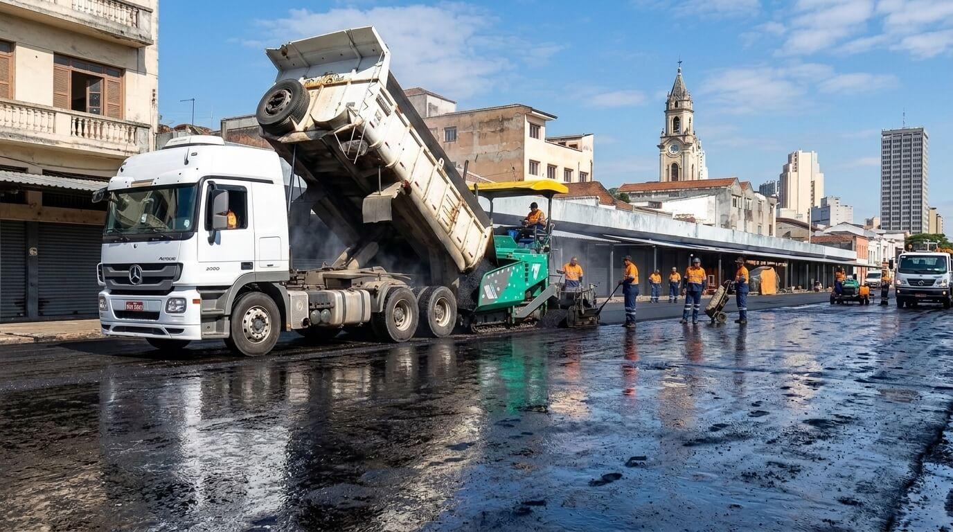 Recapeamento asfáltico em via urbana